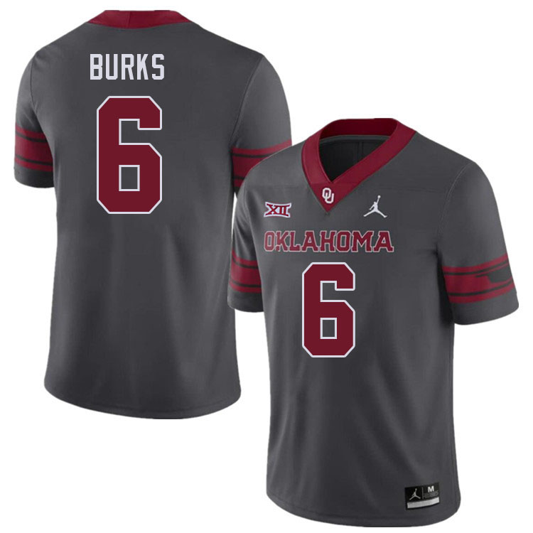 Men #6 Deion Burks Oklahoma Sooners College Football Jerseys Stitched-Charcoal